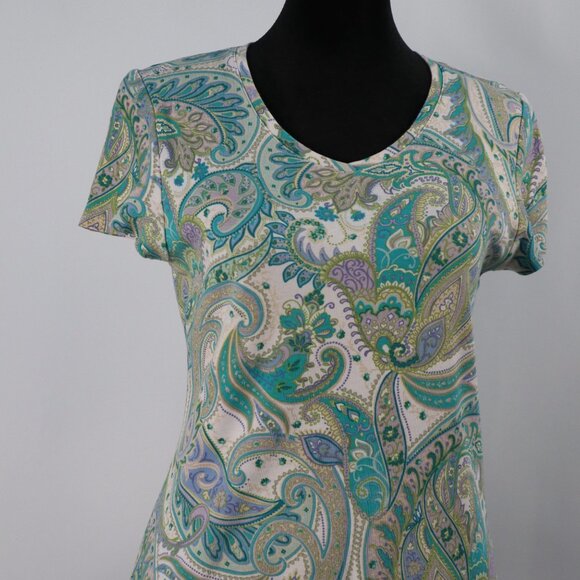 Croft & Barrow S Paisley Short-Sleeve Top In Teal‎ & Lavender - Picture 2 of 10